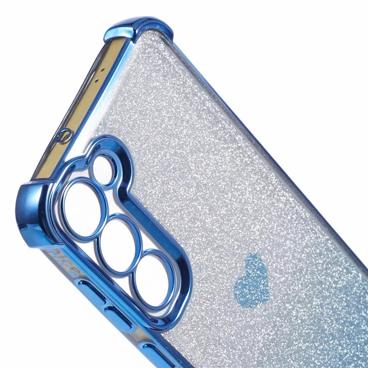 For Samsung Galaxy S22+ 5G TPU Case Heart Pattern Electroplating Glitter Phone Cover