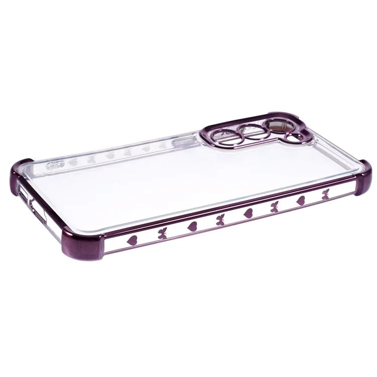For Samsung Galaxy S22+ 5G Case Side Heart Pattern Electroplating TPU Phone Back Cover