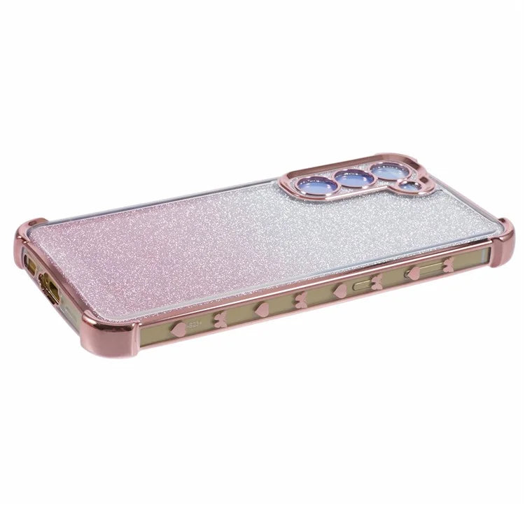 For Samsung Galaxy S22 5G Case Love Heart Pattern Frame TPU Glitter Gradient Phone Cover