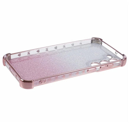 For Samsung Galaxy S22+ 5G Case Love Heart Pattern Frame TPU Glitter Gradient Phone Cover