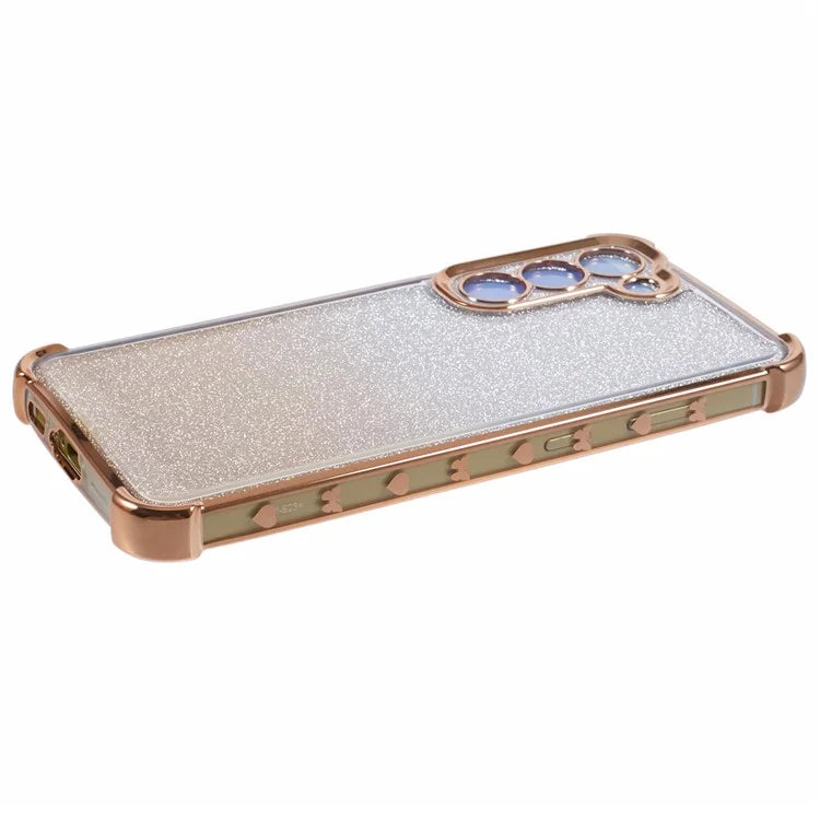 For Samsung Galaxy S22+ 5G Case Love Heart Pattern Frame TPU Glitter Gradient Phone Cover