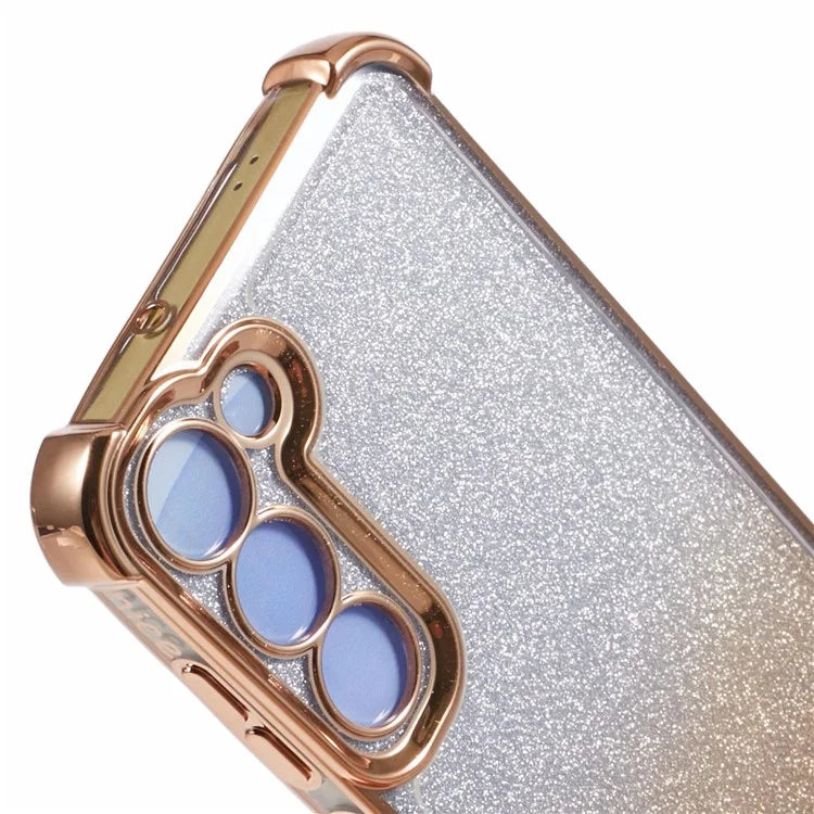 For Samsung Galaxy S22+ 5G Case Love Heart Pattern Frame TPU Glitter Gradient Phone Cover