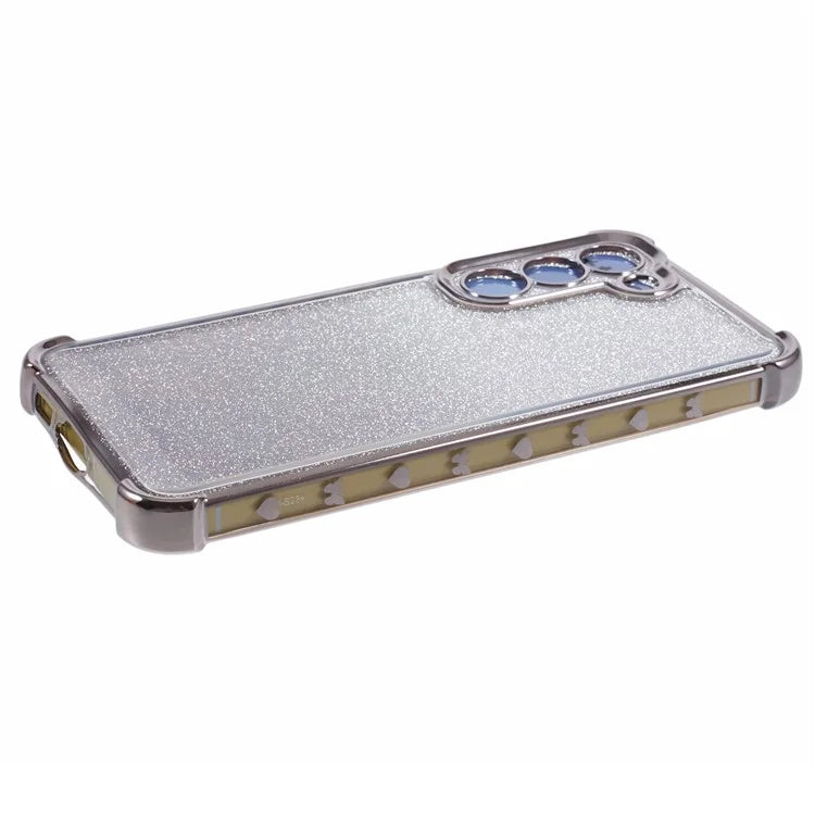 For Samsung Galaxy S22+ 5G Case Love Heart Pattern Frame TPU Glitter Gradient Phone Cover