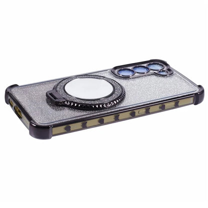 For Samsung Galaxy S22 5G Case TPU Glitter Phone Cover with Kickstand and Mirror