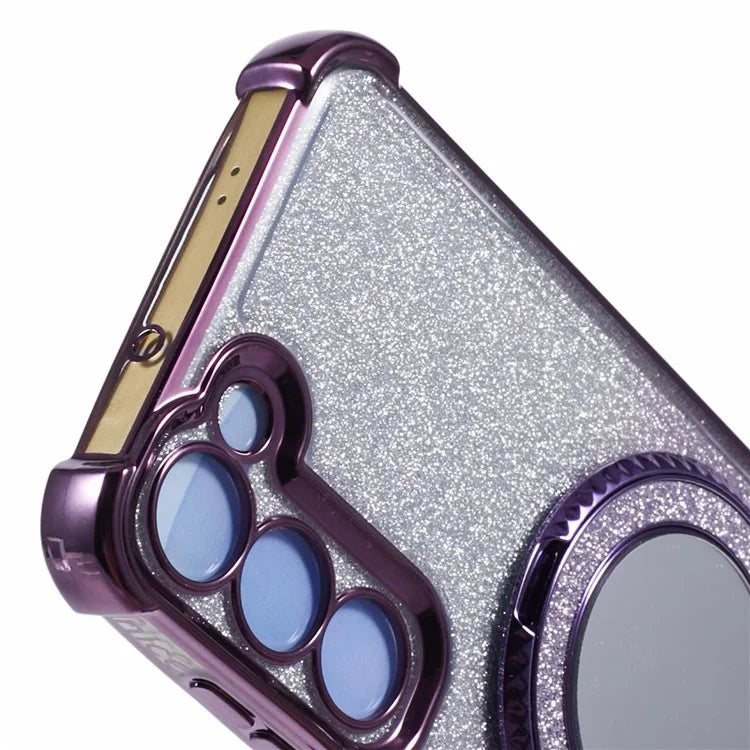 For Samsung Galaxy S22 5G Case TPU Glitter Phone Cover with Kickstand and Mirror