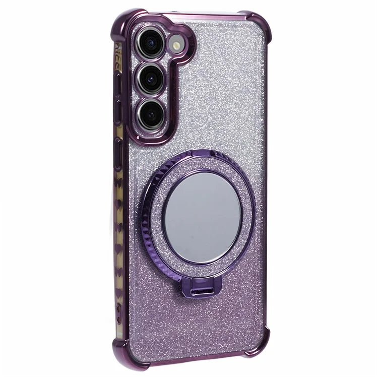 For Samsung Galaxy S22+ 5G Case TPU Glitter Phone Cover with Kickstand and Mirror