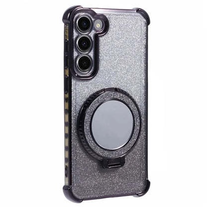 For Samsung Galaxy S22+ 5G Case TPU Glitter Phone Cover with Kickstand and Mirror