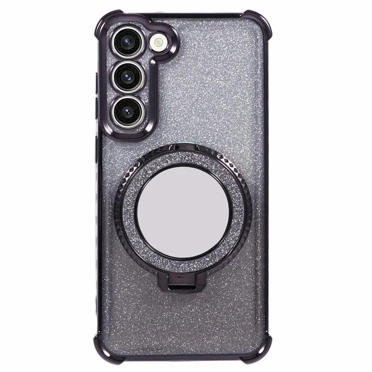 For Samsung Galaxy S22+ 5G Case TPU Glitter Phone Cover with Kickstand and Mirror
