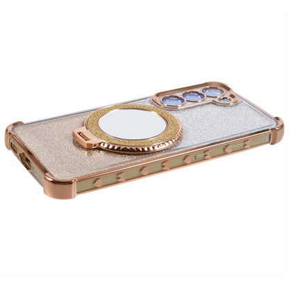 For Samsung Galaxy S22+ 5G Case TPU Glitter Phone Cover with Kickstand and Mirror