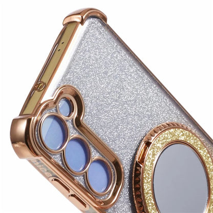 For Samsung Galaxy S22+ 5G Case TPU Glitter Phone Cover with Kickstand and Mirror