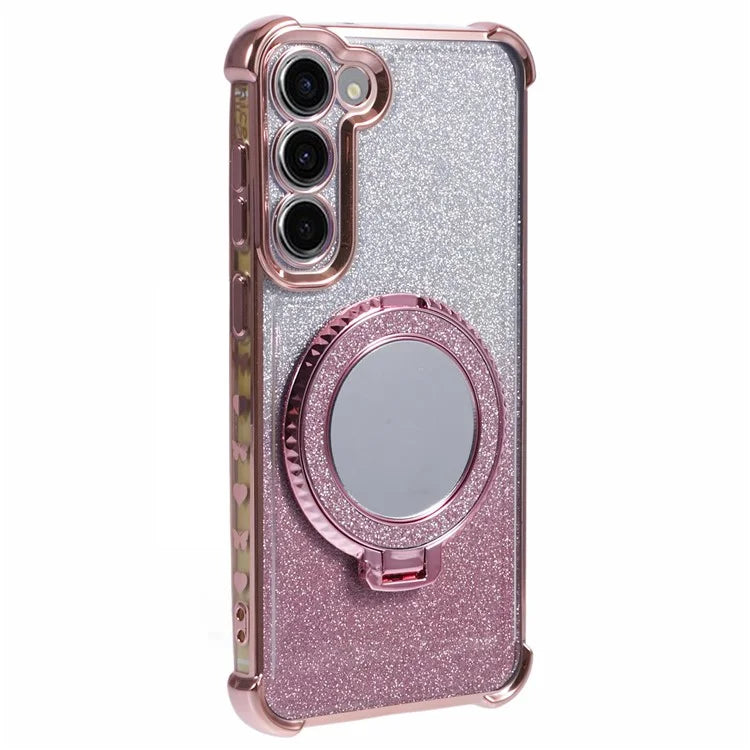 For Samsung Galaxy S22+ 5G Case TPU Glitter Phone Cover with Kickstand and Mirror
