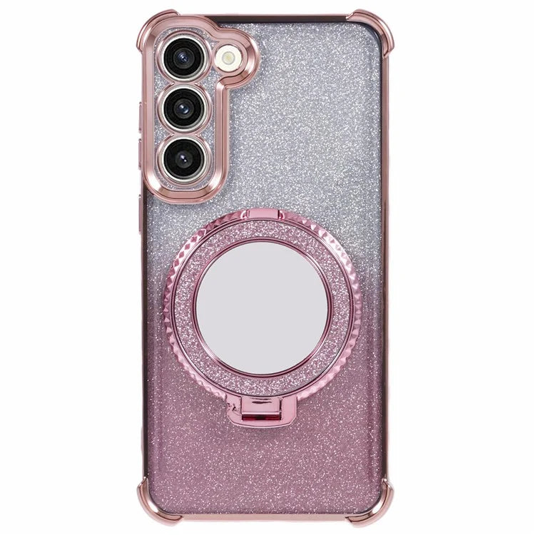 For Samsung Galaxy S22+ 5G Case TPU Glitter Phone Cover with Kickstand and Mirror