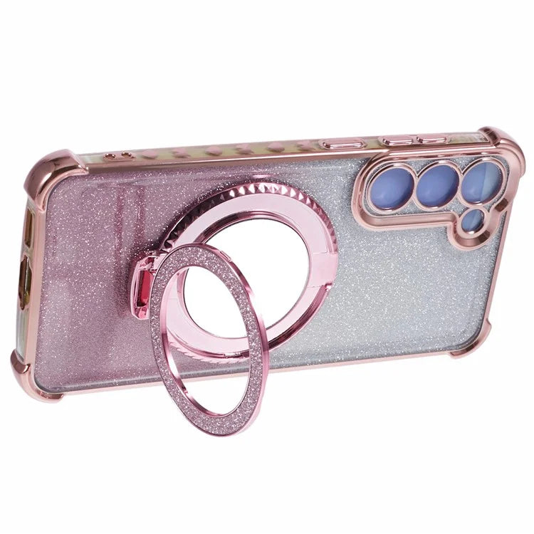 For Samsung Galaxy S22+ 5G Case TPU Glitter Phone Cover with Kickstand and Mirror