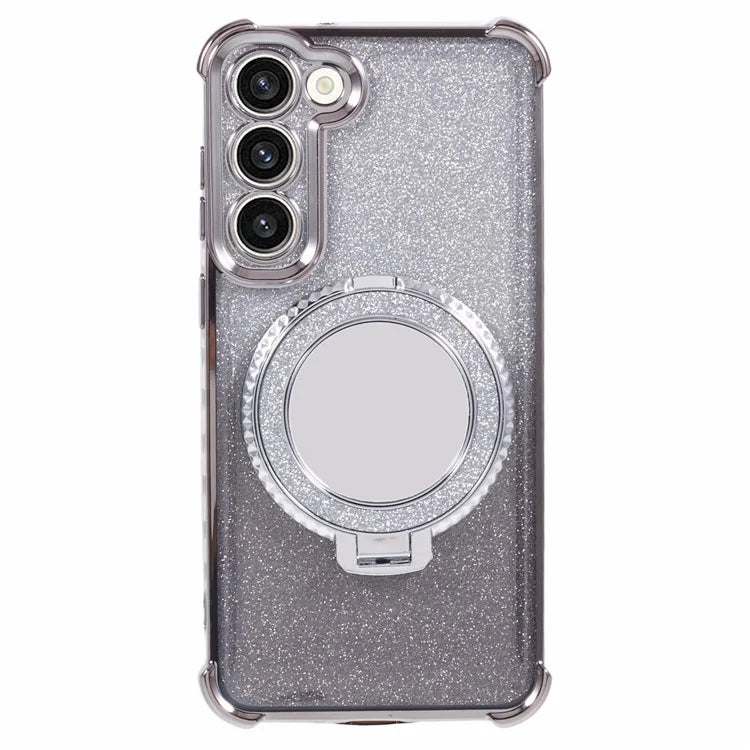 For Samsung Galaxy S22+ 5G Case TPU Glitter Phone Cover with Kickstand and Mirror