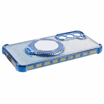 For Samsung Galaxy S22+ 5G Case TPU Glitter Phone Cover with Kickstand and Mirror