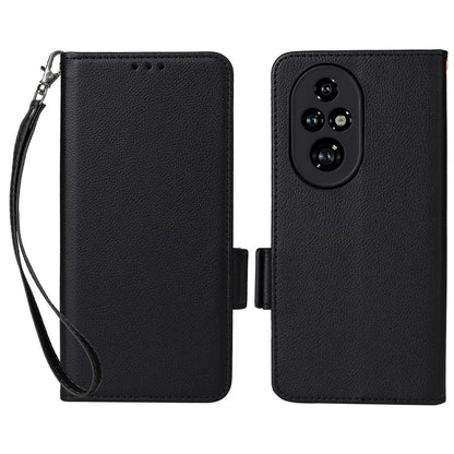 For Honor 200 Pro 5G Case Litchi Texture Horizontal Flip Leather Phone Cover with Wrist Strap