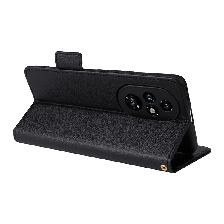 For Honor 200 Pro 5G Case Litchi Texture Horizontal Flip Leather Phone Cover with Wrist Strap