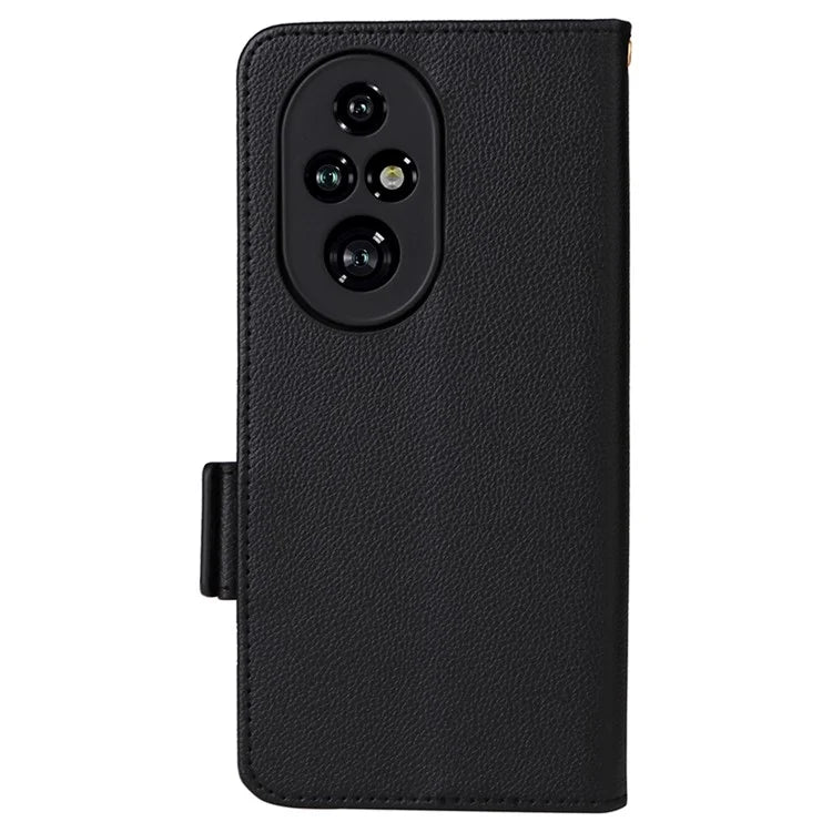 For Honor 200 Pro 5G Case Litchi Texture Horizontal Flip Leather Phone Cover with Wrist Strap