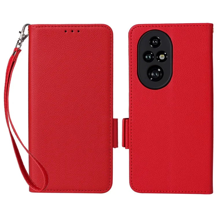 For Honor 200 Pro 5G Case Litchi Texture Horizontal Flip Leather Phone Cover with Wrist Strap