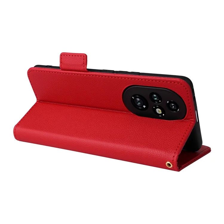 For Honor 200 Pro 5G Case Litchi Texture Horizontal Flip Leather Phone Cover with Wrist Strap
