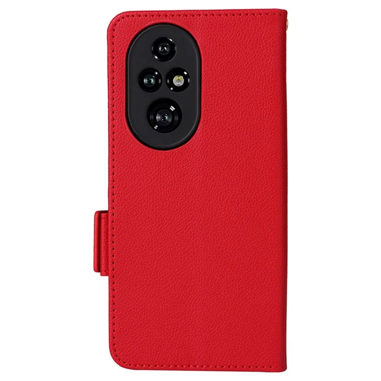For Honor 200 Pro 5G Case Litchi Texture Horizontal Flip Leather Phone Cover with Wrist Strap