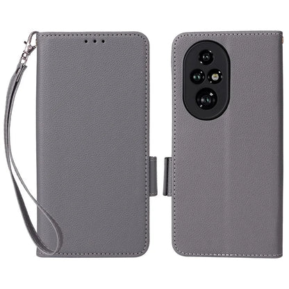 For Honor 200 Pro 5G Case Litchi Texture Horizontal Flip Leather Phone Cover with Wrist Strap