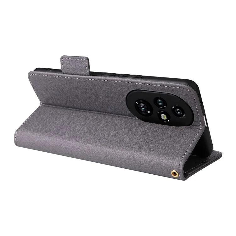 For Honor 200 Pro 5G Case Litchi Texture Horizontal Flip Leather Phone Cover with Wrist Strap