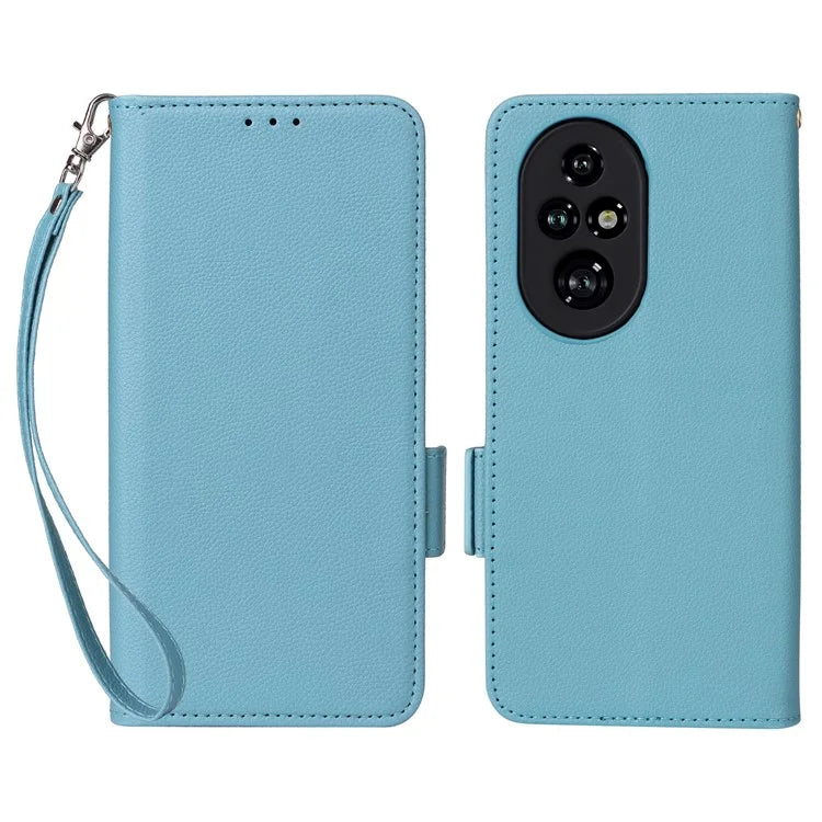 For Honor 200 Pro 5G Case Litchi Texture Horizontal Flip Leather Phone Cover with Wrist Strap
