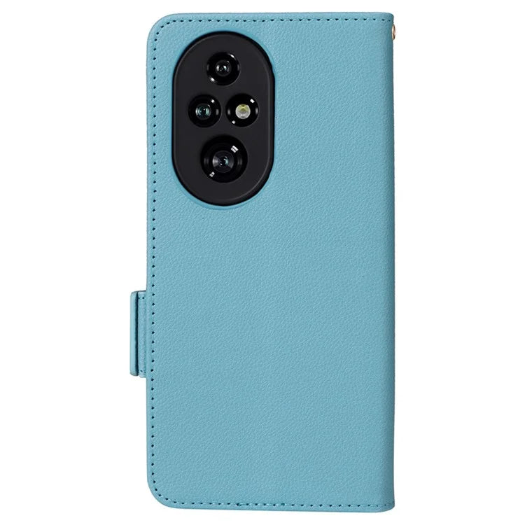 For Honor 200 Pro 5G Case Litchi Texture Horizontal Flip Leather Phone Cover with Wrist Strap