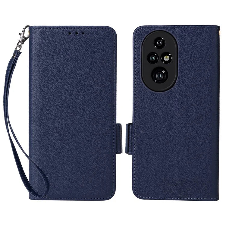 For Honor 200 Pro 5G Case Litchi Texture Horizontal Flip Leather Phone Cover with Wrist Strap