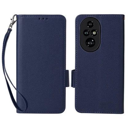For Honor 200 Pro 5G Case Litchi Texture Horizontal Flip Leather Phone Cover with Wrist Strap