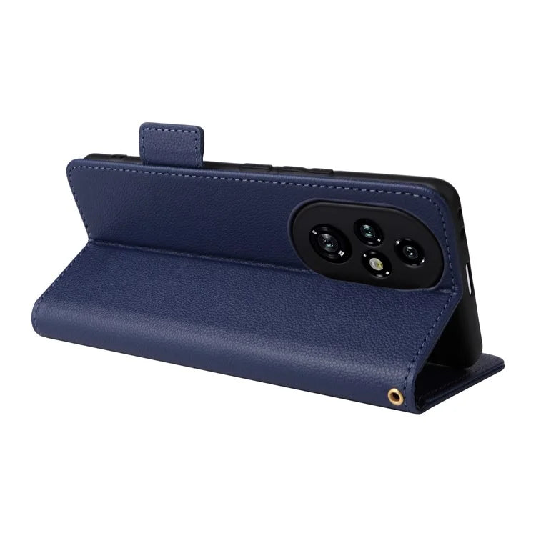 For Honor 200 Pro 5G Case Litchi Texture Horizontal Flip Leather Phone Cover with Wrist Strap