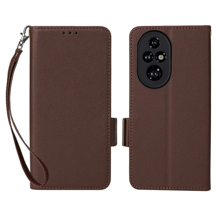 For Honor 200 Pro 5G Case Litchi Texture Horizontal Flip Leather Phone Cover with Wrist Strap