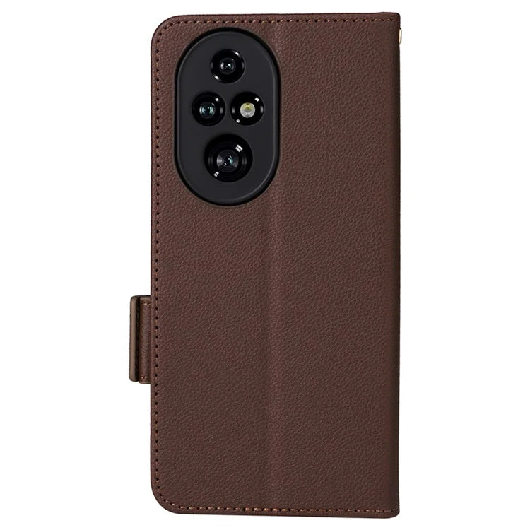 For Honor 200 Pro 5G Case Litchi Texture Horizontal Flip Leather Phone Cover with Wrist Strap