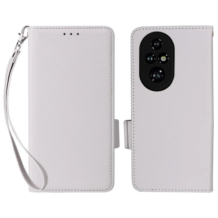 For Honor 200 Pro 5G Case Litchi Texture Horizontal Flip Leather Phone Cover with Wrist Strap