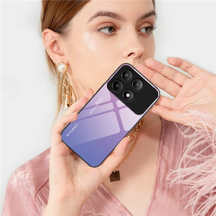 For Xiaomi Poco F6 5G / Redmi Turbo 3 5G Case Gradient Color Tempered Glass Back Cover Anti-Scratch