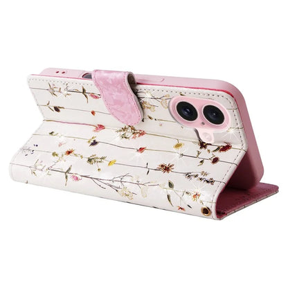 For iPhone 16 Case RFID Blocking Wallet Lacquered Design Mobile Phone Cover