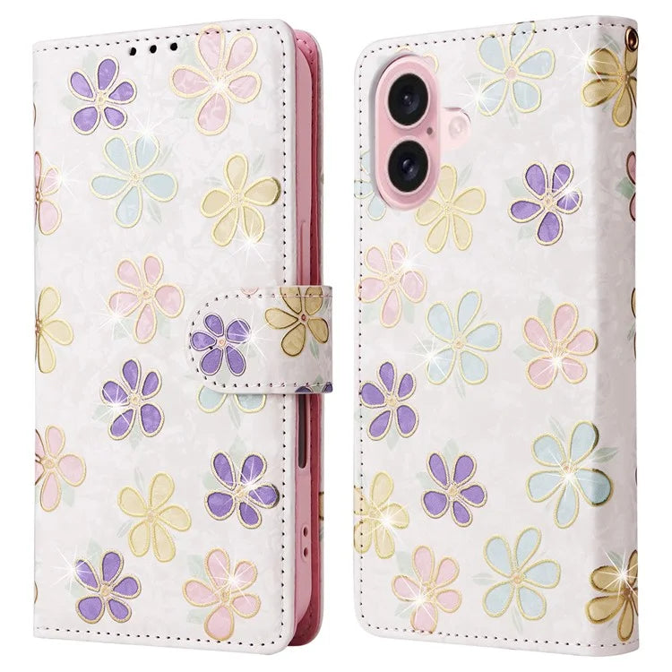 For iPhone 16 Case RFID Blocking Wallet Lacquered Design Mobile Phone Cover