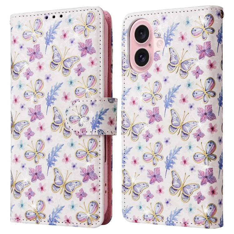 For iPhone 16 Case RFID Blocking Wallet Lacquered Design Mobile Phone Cover
