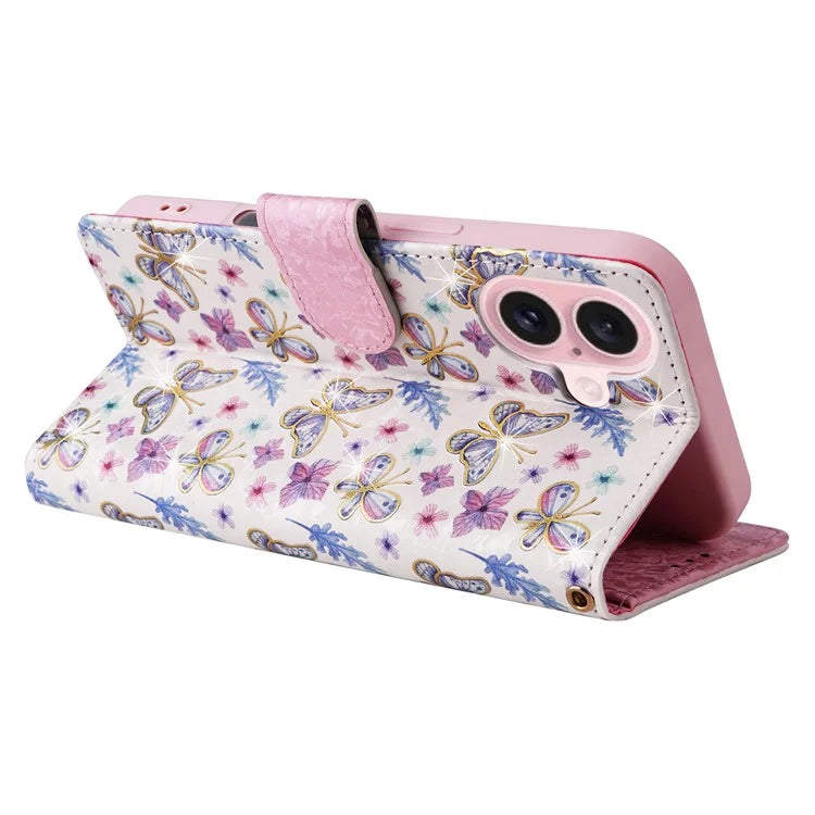 For iPhone 16 Case RFID Blocking Wallet Lacquered Design Mobile Phone Cover