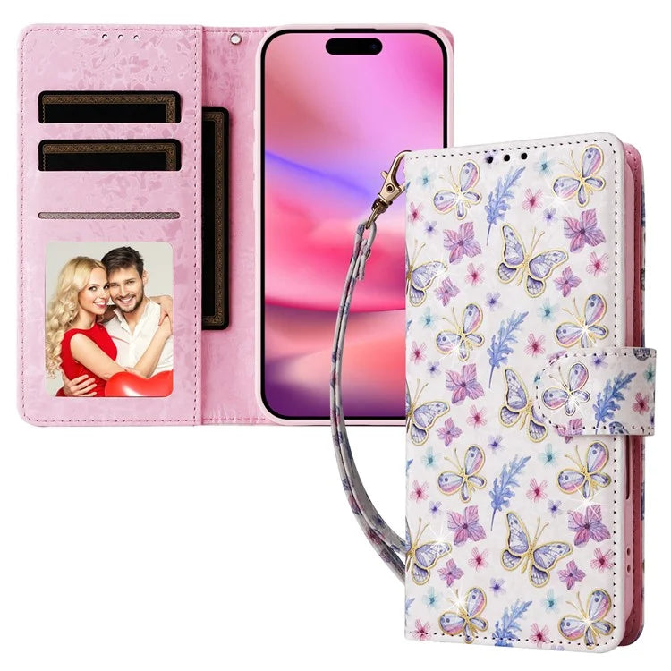 For iPhone 16 Case RFID Blocking Wallet Lacquered Design Mobile Phone Cover