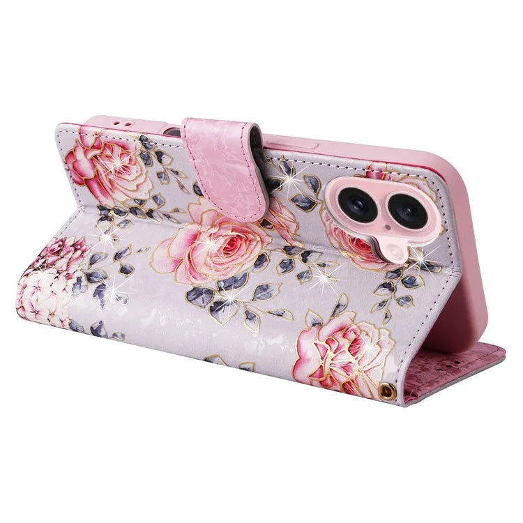For iPhone 16 Case RFID Blocking Wallet Lacquered Design Mobile Phone Cover