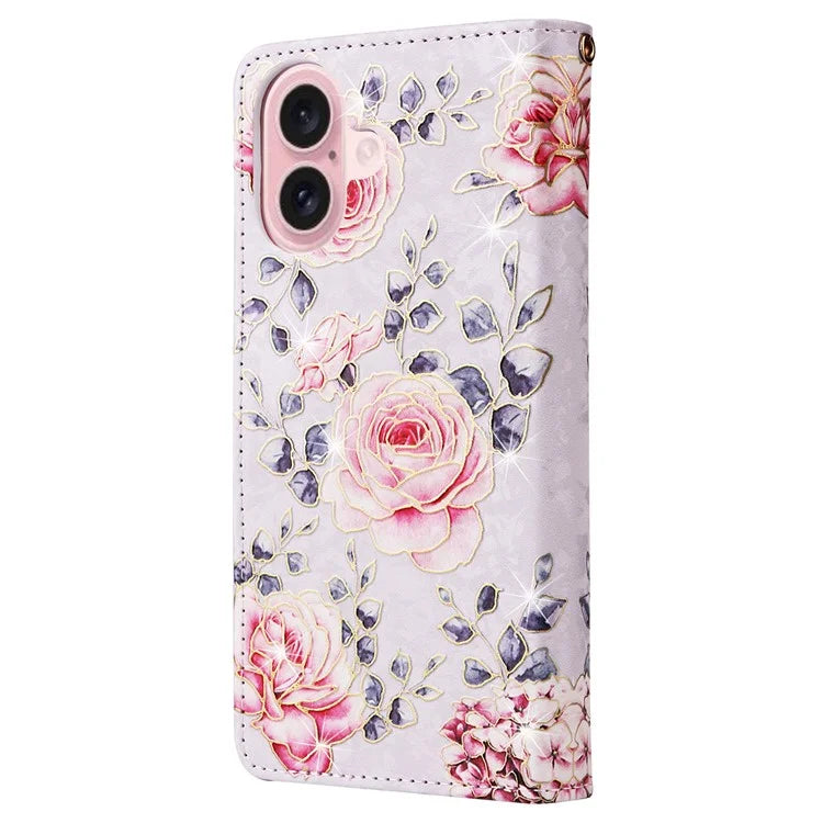 For iPhone 16 Case RFID Blocking Wallet Lacquered Design Mobile Phone Cover