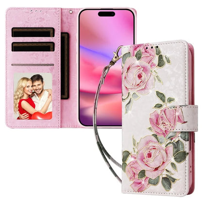 For iPhone 16 Case RFID Blocking Wallet Lacquered Design Mobile Phone Cover