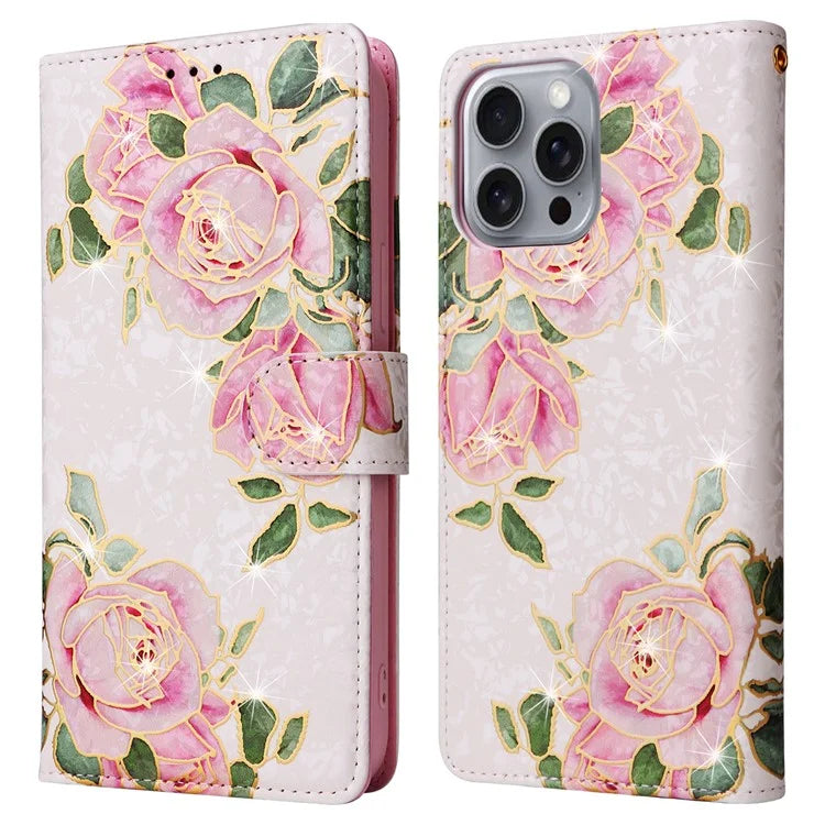 For iPhone 16 Pro Max Cell Phone Case Lacquered RFID Blocking PU Leather Cover