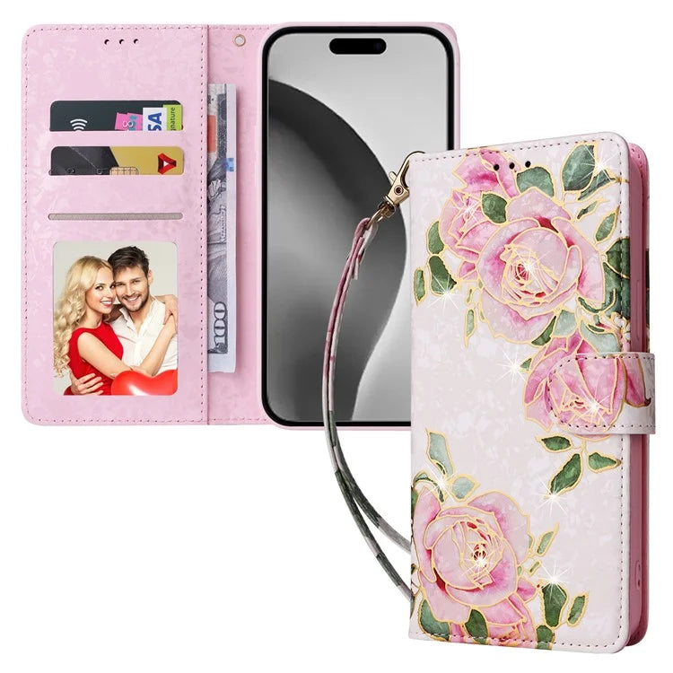 For iPhone 16 Pro Max Cell Phone Case Lacquered RFID Blocking PU Leather Cover