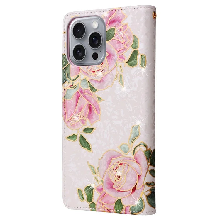 For iPhone 16 Pro Max Cell Phone Case Lacquered RFID Blocking PU Leather Cover