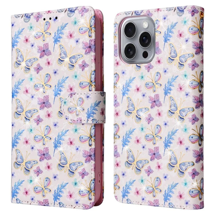 For iPhone 16 Pro Max Cell Phone Case Lacquered RFID Blocking PU Leather Cover