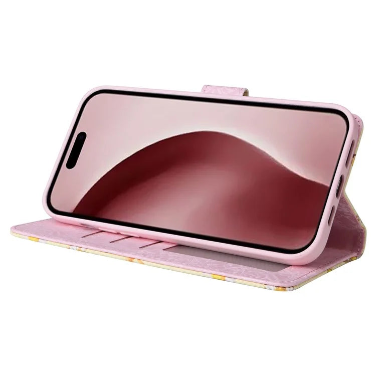 For iPhone 16 Pro Case Lacquered RFID Blocking Wallet PU Leather Stand Phone Cover
