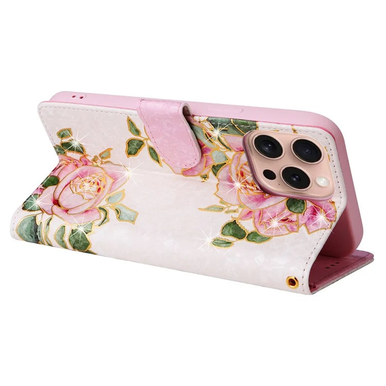 For iPhone 16 Pro Case Lacquered RFID Blocking Wallet PU Leather Stand Phone Cover